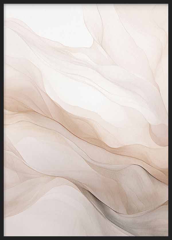 Cuadro de formas onduladas translúcidas en tonos beige, crema, arena y gris suave, con composición etérea de estilo abstracto. Disponible en kudeko.com