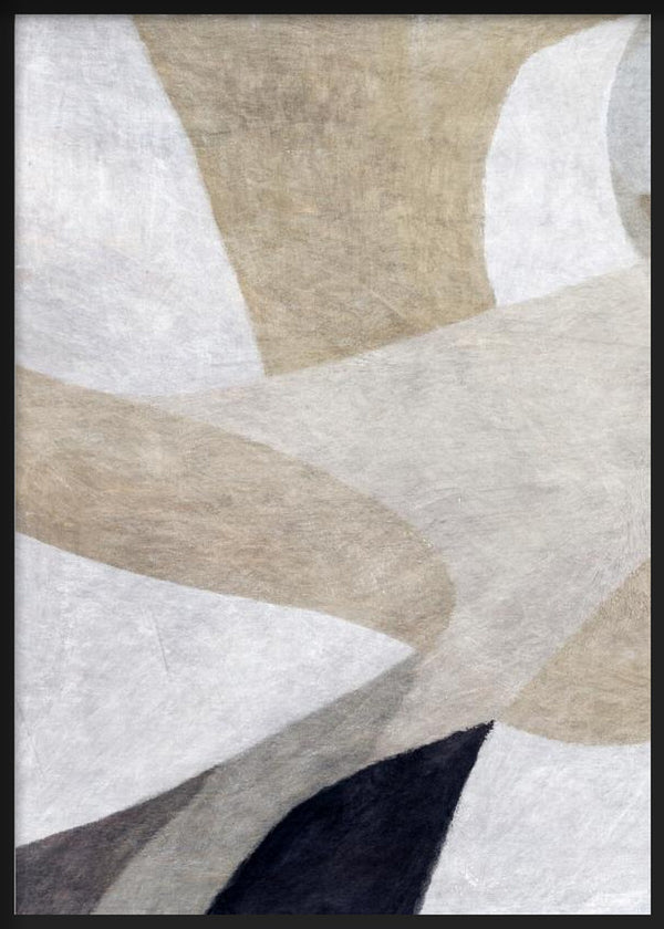 Abstraktes Wandbild mit organischen Formen in Beige, Off-White, sanftem Grau und Schwarz, mit ausgewogener Komposition und zeitgenössischem Stil für eine ruhige Wandgestaltung. Erhältlich auf kudeko.com