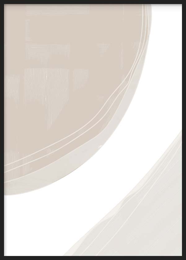 Cuadro con formas curvas abstractas en tonos beige, arena y blanco roto, composición suave de líneas fluidas y estilo minimalista. Disponible en kudeko.com