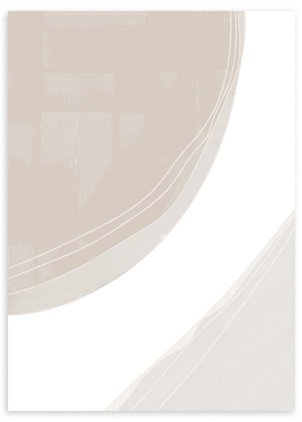 Cuadro con formas curvas abstractas en tonos beige, arena y blanco roto, composición suave de líneas fluidas y estilo minimalista. Disponible en kudeko.com