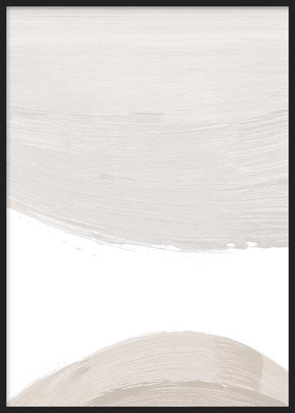 Tableau avec formes courbes abstraites en beige sable et blanc cassé, composition épurée au style minimaliste pour une décoration murale moderne et équilibrée. Disponible sur kudeko.com