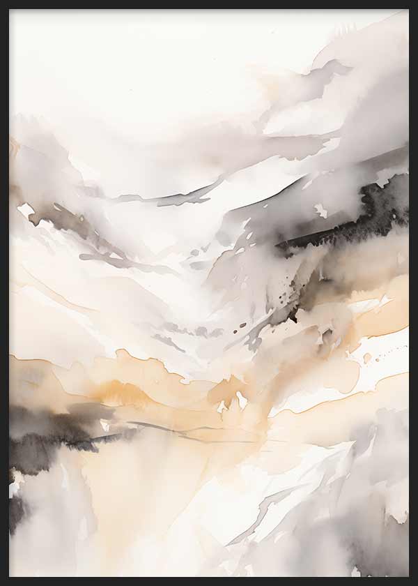 Cuadro con paisaje abstracto en tonos beige, gris humo, blanco roto y arena, con formas etéreas y composición suave de estilo abstracto. Disponible en kudeko.com