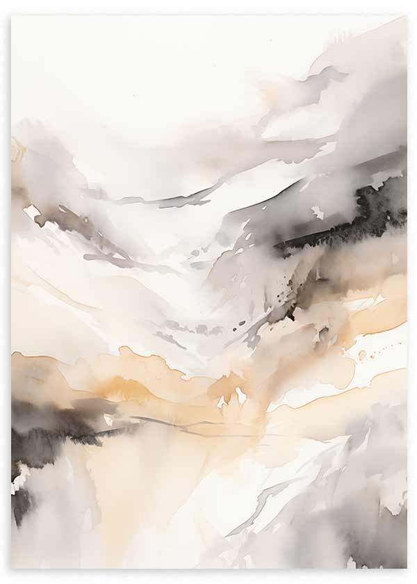Cuadro con paisaje abstracto en tonos beige, gris humo, blanco roto y arena, con formas etéreas y composición suave de estilo abstracto. Disponible en kudeko.com