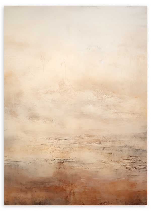 Cuadro de paisaje abstracto en tonos beige, crema, arena y terracota, con composición difusa, textura sutil y estilo abstracto. Disponible en kudeko.com