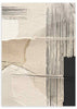 Cuadro con composición abstracta de texturas beige y arena, líneas negras verticales y horizontales, bloques oscuros y acabado sobrio de estilo abstracto. Disponible en kudeko.com