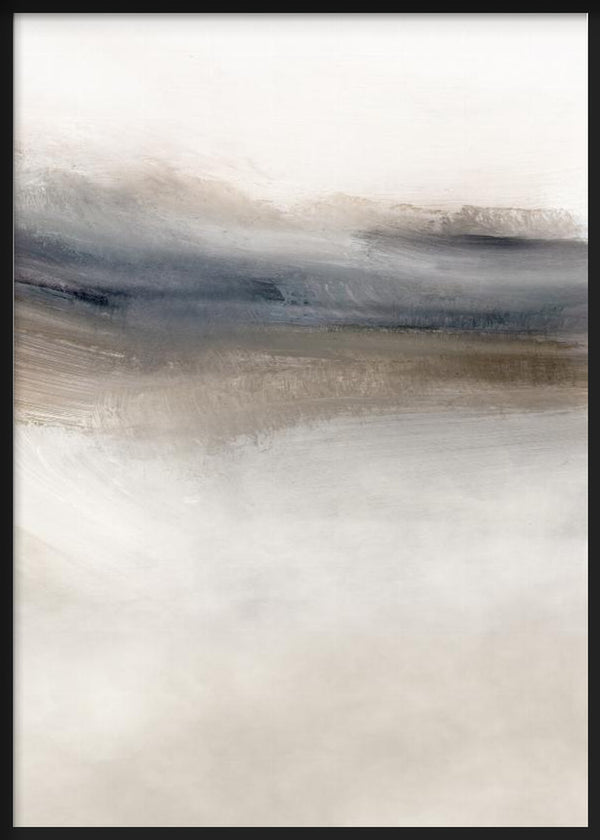 Cuadro con paisaje abstracto en tonos marfil, gris azulado, beige y marrón suave, con composición etérea y estilo abstracto. Disponible en kudeko.com