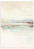 Cuadro con composición abstracta de paisaje etéreo en tonos marfil, beige, azul grisáceo y tierra, con líneas suaves y atmósfera serena de estilo abstracto. Disponible en kudeko.com