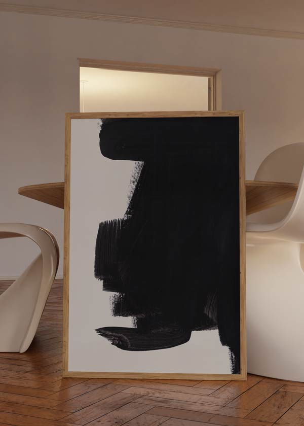 Cuadro minimalista y abstracto en negro y un ligero beige, estilo abstracto