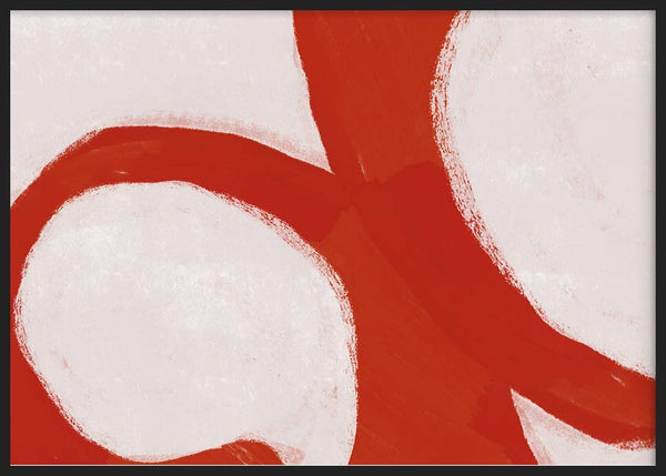 Cuadro horizontal abstracto con trazos curvos en terracota y blanco, kudeko.com
