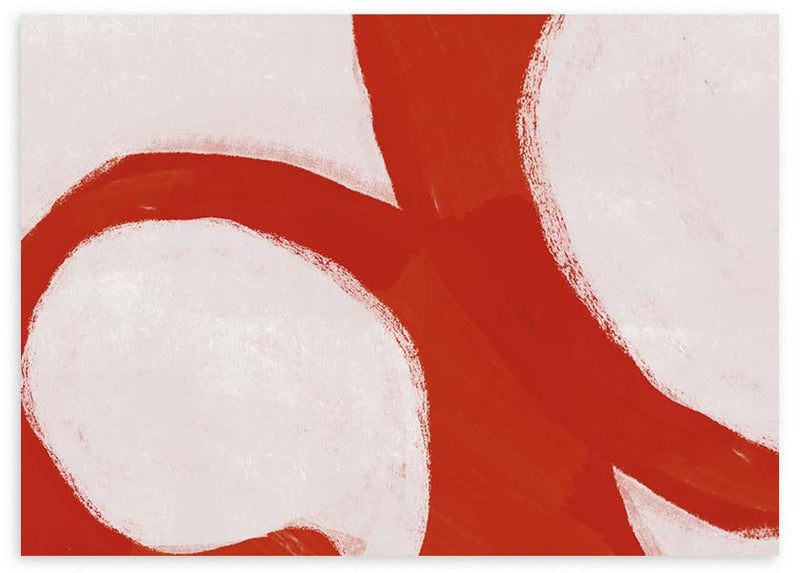 Cuadro horizontal abstracto con trazos curvos en terracota y blanco, kudeko.com
