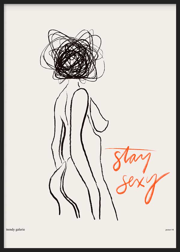 Cuadro ilustración artística nude de mujer y frase "stay sexy"