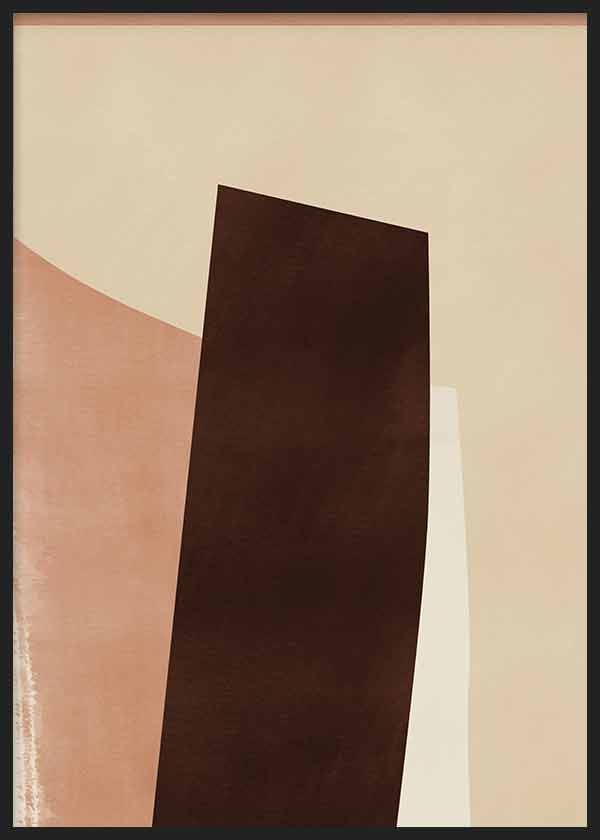 Wandbild mit überlagerten abstrakten Formen in Creme, Beige, Altrosa und Dunkelbraun, ausgewogene Komposition im ruhigen abstrakten Stil für moderne Wandgestaltung. Erhältlich auf kudeko.com