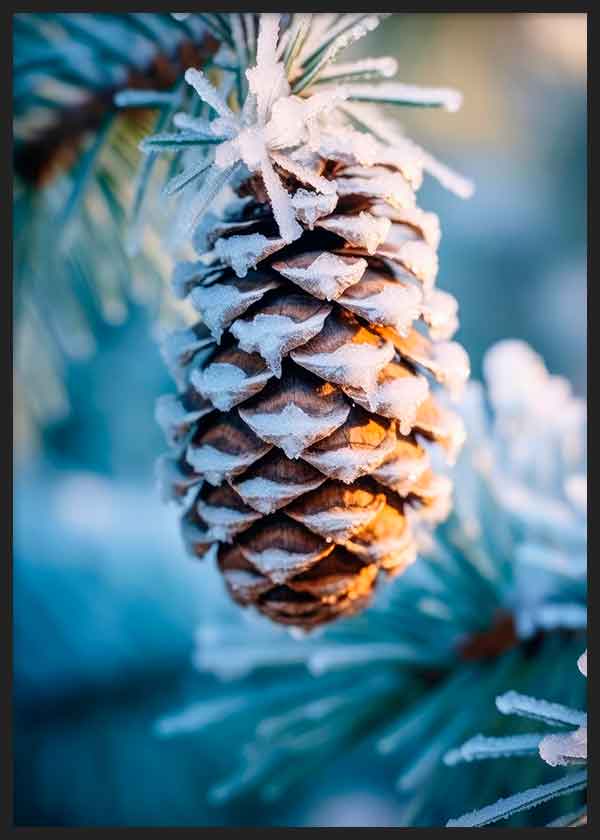 Cuadro de fotografía de piña congelada tras un día de invierno