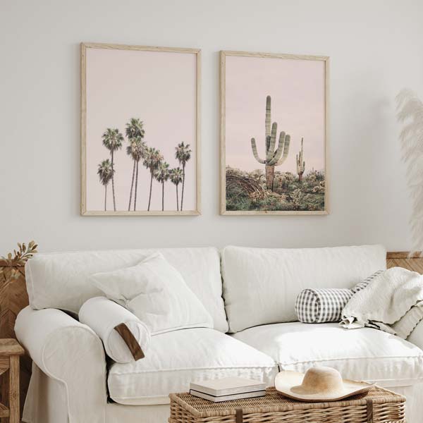 Decoración con cuaros, ideas - Cuadro fotográfico de palmeras y cielo rosado. Una obra muy veraniega y fresca.