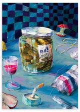 Lámina decorativa sin marco de estilo colorido y abstracto, bodegón colorido de mesa de cocina desordenada, modelo Messy Kitchen Table Still Life