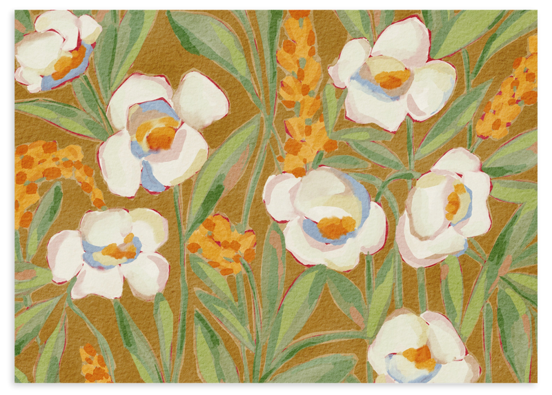 Lámina decorativa sin marco de estilo flores y orgánico, flores botánicas vibrantes en acuarela, modelo Vibrant Garden Blooms