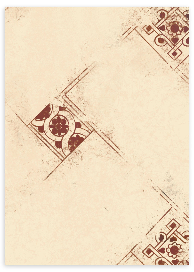 Lámina decorativa sin marco de estilo minimalista y orgánico, patrón de azulejos mudéjar en tonos tierra, modelo Azulejos Mudéjar