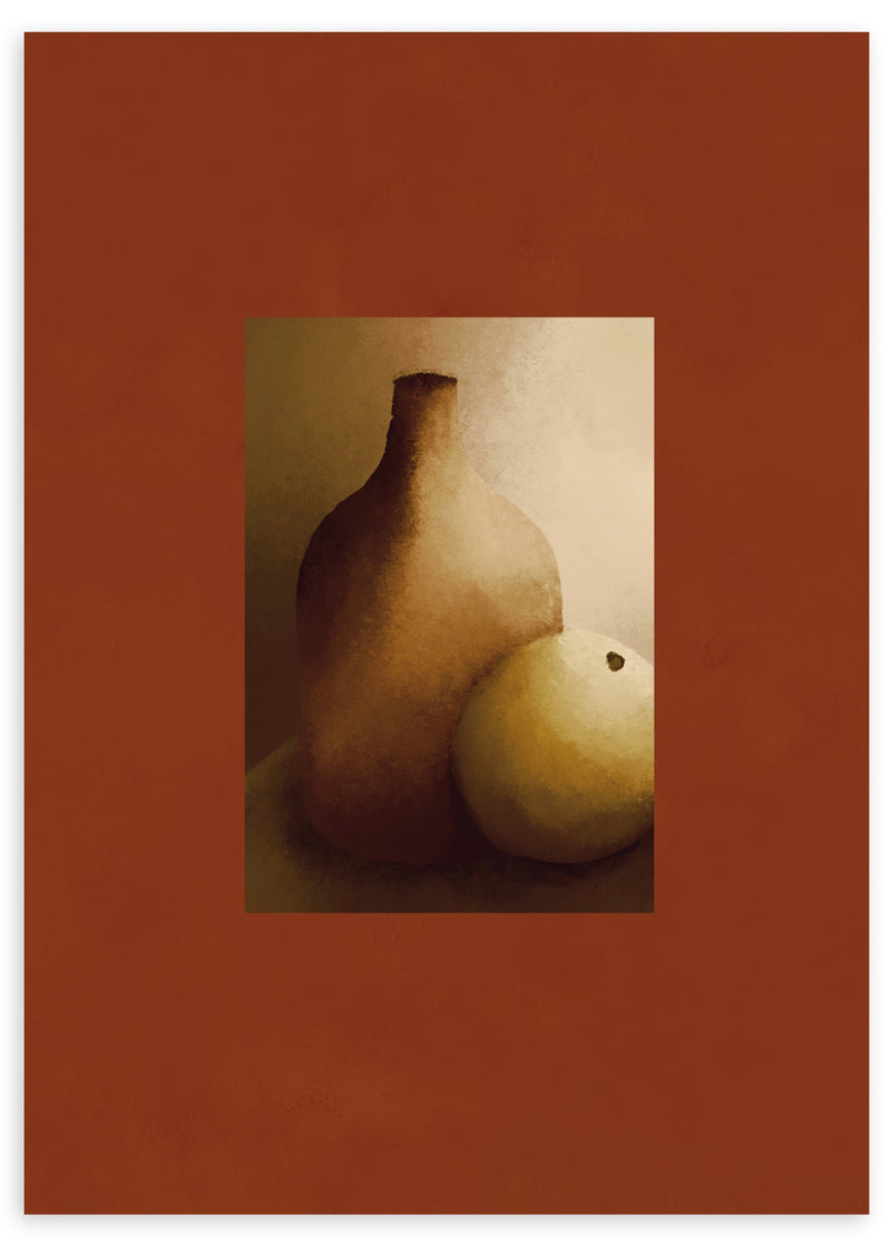 Lámina decorativa sin marco de estilo minimalista y orgánico, bodegón minimalista en tonos tierra, modelo Bodegón austero