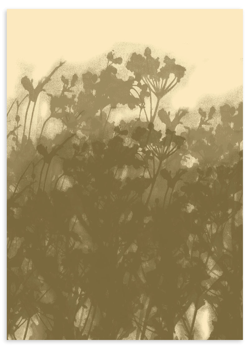 Dekoratives Wandbild ohne Rahmen im minimalistischen und organischen Stil, florale Silhouetten in Erdtönen, Modell Earthy Botanical Silhouettes. Erhältlich auf kudeko.com