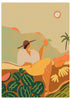 Lámina decorativa sin marco de estilo minimalista y orgánico, mujer tropical con fruta en paisaje cálido, modelo Farmer Guava