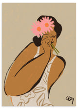 Lámina decorativa sin marco de estilo minimalista y orgánico, mujer con flores cubriendo el rostro, modelo Mask