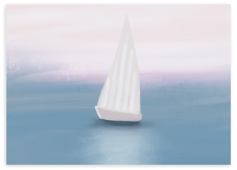 Lámina decorativa sin marco de estilo minimalista y tonos_pastel, velero en mar en calma, modelo Mar en calma