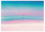 Lámina decorativa sin marco de estilo minimalista y tonos_pastel, surfista en reflejos del mar pastel, modelo Reflejos del mar