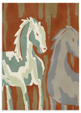 Lámina decorativa sin marco de estilo orgánico y abstracto, caballos abstractos en bosque cálido, modelo Abstract Forest Horses