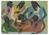 Lámina decorativa sin marco de estilo orgánico y abstracto, grupo de mujeres conversando, modelo Gossip