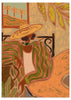 Lámina decorativa sin marco de estilo orgánico y abstracto, mujer con sombrero y vestido a rayas en ambiente tropical, modelo Lady in Stripe