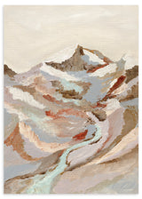 Lámina decorativa sin marco de estilo orgánico y abstracto, paisaje abstracto de montaña con río, modelo Painted Mountain River