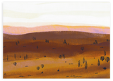 Lámina decorativa sin marco de estilo orgánico y abstracto, paisaje abstracto de colinas en tonos cálidos, modelo Siberia