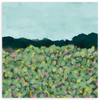 Lámina decorativa sin marco de estilo orgánico y abstracto, paisaje floral sereno con sierra al fondo, modelo Sierra serena II