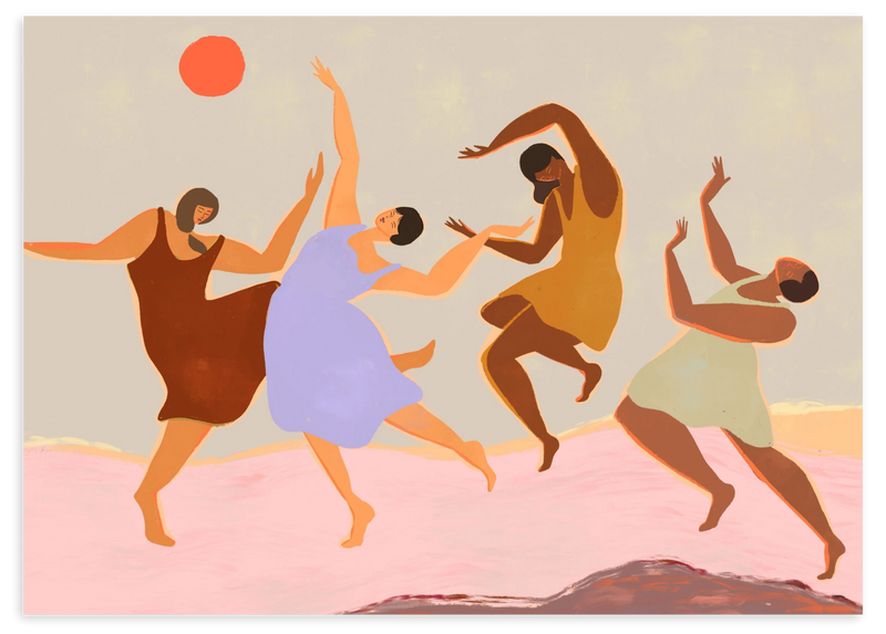 Lámina decorativa sin marco de estilo orgánico y abstracto, figuras femeninas bailando en armonía, modelo Together