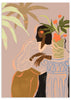 Lámina decorativa sin marco de estilo orgánico y abstracto, mujer serena entre hojas y flores, modelo Waiting