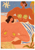Lámina decorativa sin marco de estilo orgánico y colorido, figuras femeninas en escena de playa tropical, modelo Lemon and Melon