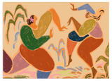 Lámina decorativa sin marco de estilo orgánico y colorido, ilustración abstracta de dos mujeres en movimiento, modelo Sisters of the Rhythm