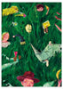 Lámina decorativa sin marco de estilo orgánico y colorido, escena selvática surrealista con animales y personajes, modelo Whimsical Jungle World