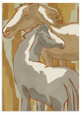 Dekoratives Wandbild ohne Rahmen im organischen und minimalistischen Stil, mit einer Pferdefamilie in neutralen Farbtönen, Modell Calm Horse Family. Erhältlich auf kudeko.com