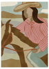 Lámina decorativa sin marco de estilo orgánico y minimalista, cowgirl a caballo en paisaje sereno, modelo Cowgirl Mountain Ride