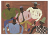 Lámina decorativa sin marco de estilo orgánico y minimalista, grupo de figuras estilizadas con sombreros, modelo Long Time No See