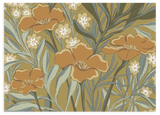 Lámina decorativa sin marco de estilo orgánico y minimalista, flores naranjas estilizadas de aire botánico, modelo Stylized Orange Blooms