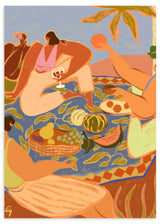 Lámina decorativa sin marco de estilo orgánico y minimalista, picnic veraniego junto al mar, modelo Summer Picnic