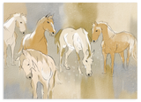 Lámina decorativa sin marco de estilo orgánico y sereno, manada de caballos en acuarela suave, modelo Graceful Horse Herd