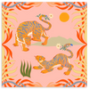 Lámina decorativa sin marco de estilo tonos_pastel y orgánico, tigres ilustrados en composición tropical, modelo Rawring Playmates