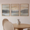 Conjunto de tres cuadros abstractos en tonos beige, gris y azul con paisaje sereno kudeko.com