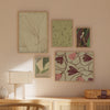 Mural decorativo de cinco piezas de estilo minimalista y orgánico, formas orgánicas verdes y flores de trazo suave, modelo Mural III - Organic Green Shapes