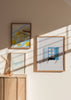 Mural decorativo de tres piezas de estilo minimalista y sereno, mural veraniego con gato en la ventana, modelo Mural I - Un gato en la ventana