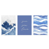 Cuadros con frases inspiradoras y olas en tonos azules y blancos. kudeko.com