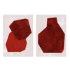 Conjunto de dos cuadros con figuras geométricas irregulares en tonos terracota, rojo profundo y granate sobre fondo claro, de estilo geométrico. Disponible en kudeko.com